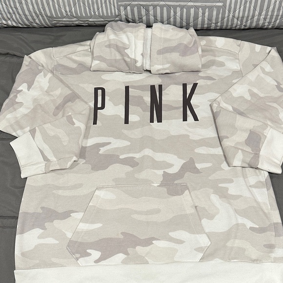 PINK Victoria's Secret Tops - PINK Victoria's Secret Camouflage Hoodie - Cream and Gray